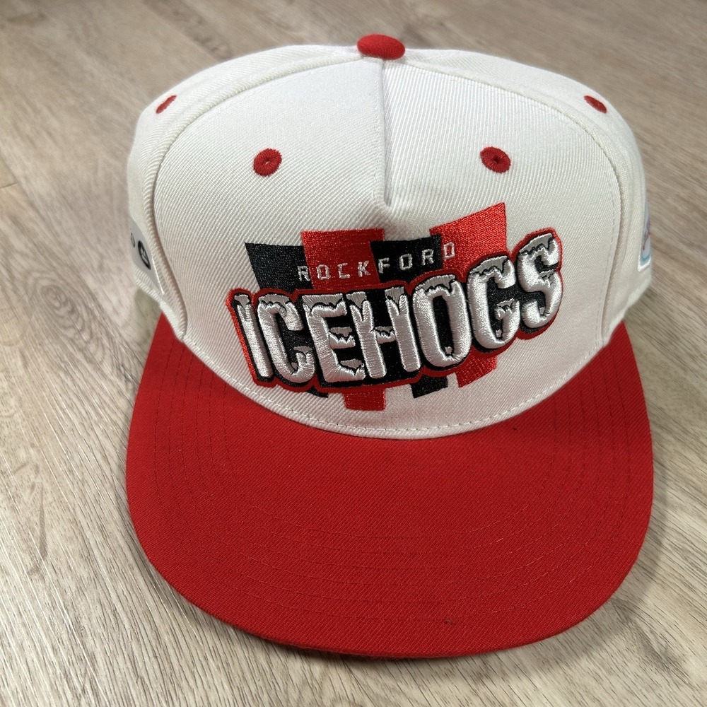 Rockford Icehogs Snapback Hat  IHL Hockey White Red Wool Blend Cap